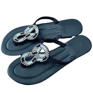 Skemo Leather Beaded Thong Sandals